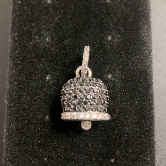 STUNNING .925 Sterling Silver Black & Silver Swarovski Crystal Bell Pendant - Picture 5 of 8